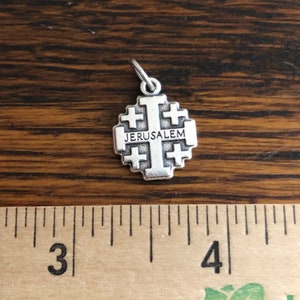 Jerusalem Cross Crusader Charm next to ruler for size additional view