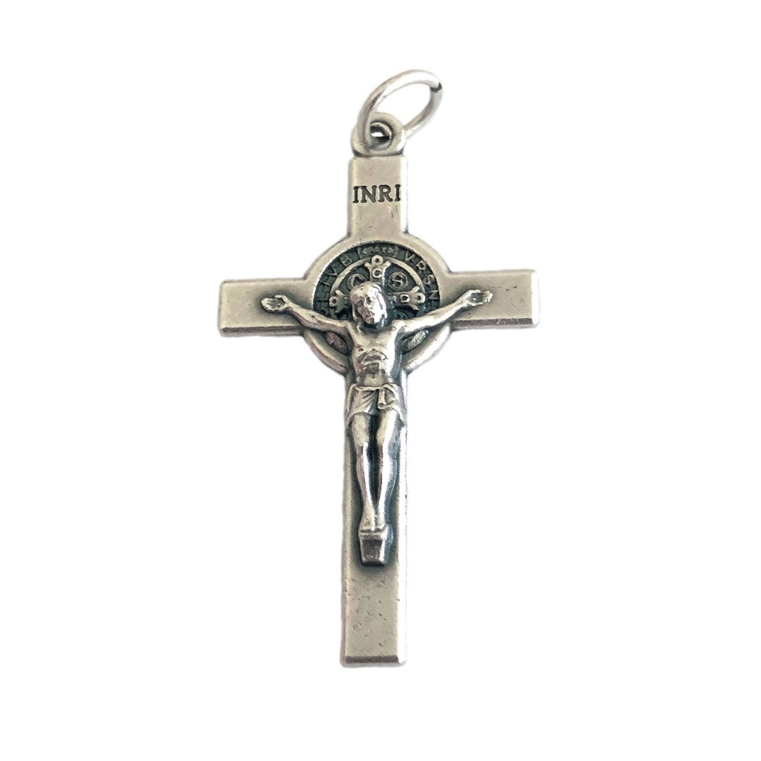 3" Saint Benedict Medal Crucifix Pendant | Patron Saint Of Students And Europe | Perfect Addition To A Necklace Or Rosary | Great Catholic Gift | Made In Italy (Black