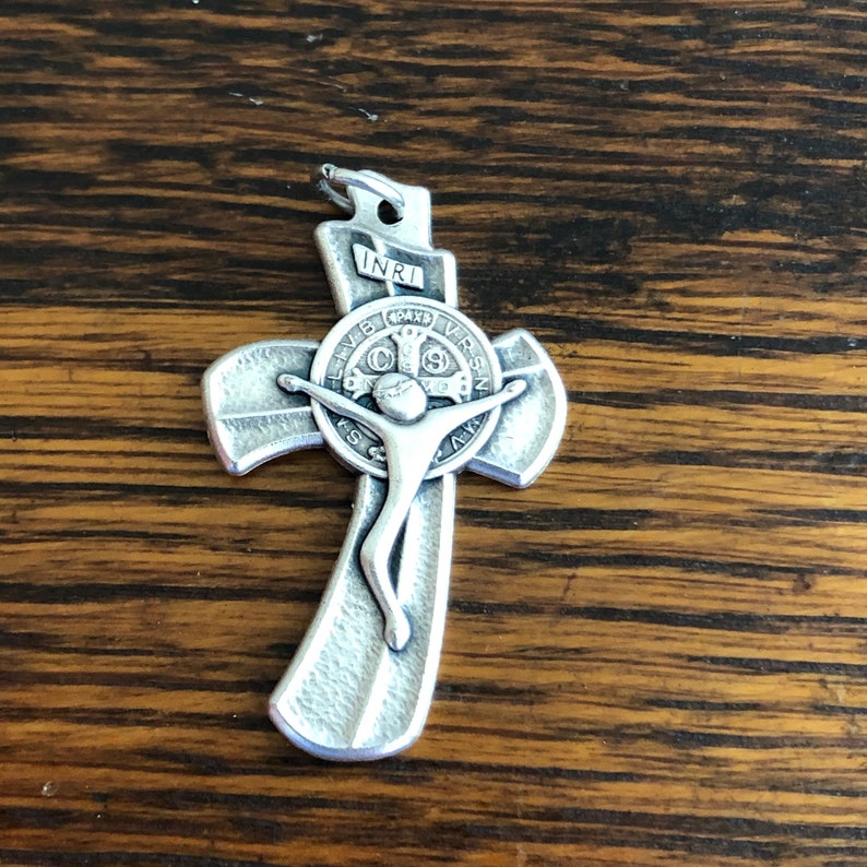 St Benedict Crucifix Pendant Modern Catholic Saint Cross 1-1/2 image 4