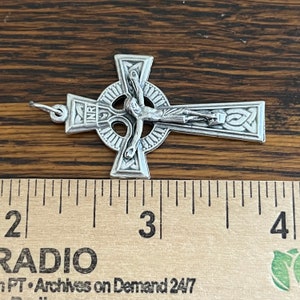 Celtic Cross Crucifix Pendant Irish Catholic Rosary Parts 1-5/8 image 5