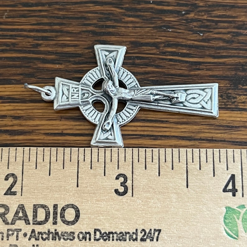 Celtic Cross Crucifix Pendant Irish Catholic Rosary Parts 1-5/8 image 5