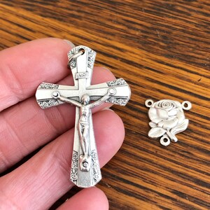 Rose Rosary Center Set Flared Edge Crucifix Pendant 1-5/8 image 2