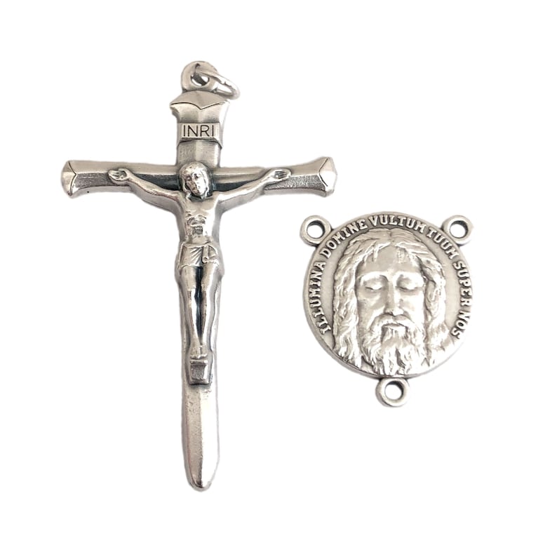 Nail Crucifix Rosary Parts Set Holy Face of Jesus Centerpiece image 1