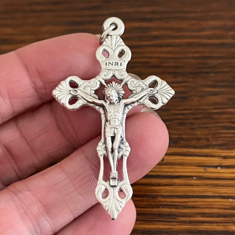 Fleur de Lis Crucifix Pendant Cross Gothic Catholic Rosary Parts 2-1/16 image 2