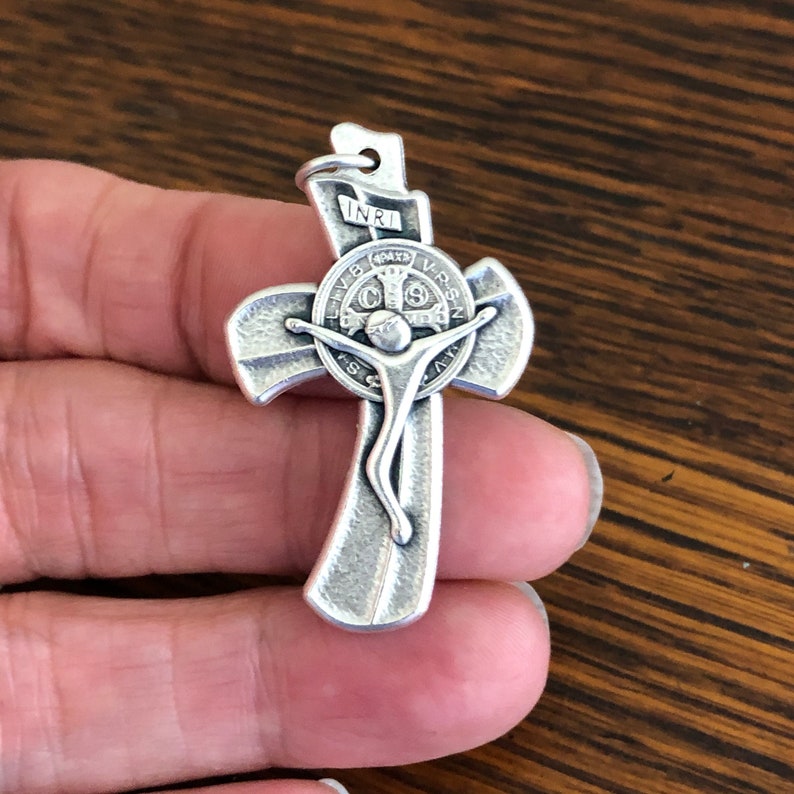 St Benedict Crucifix Pendant Modern Catholic Saint Cross 1-1/2 image 2