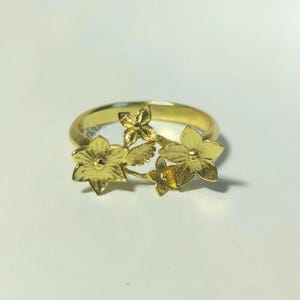 Gold Plated Flower Ring | 925 Sterling Silver Floral Ring | Dainty Gold Botanical Ring | Handmade Boho Nature Jewelry | Gift for Her