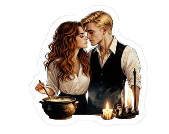 Dramione Sticker | Romantic Witchcraft Couple Sticker | Kiss-Cut Sticker