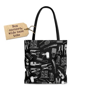 Black Hairdresser Tote Bag Black Boxed Corners Hairdressing Tote Hair Dresser Training Tote Bag Graduate Carry Bag Hair Stylist Tote