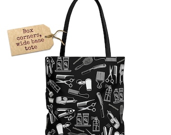 Black Hairdresser Tote Bag Black Boxed Corners Hairdressing Tote Hair Dresser Training Tote Bag Graduate Carry Bag Hair Stylist Tote