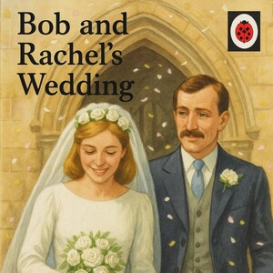 Copertina del libro personalizzata in stile coccinella con immagine di matrimonio