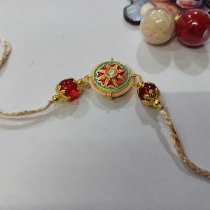 Handmade Rakhi for Brother: Red Bead Indian Raksha Bandhan