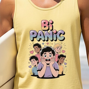 Funny Bi Panic T-Shirt Bisexual Pride Top LGBTQIA Pride Tee Bi Flag Apparel Cute Queer Gay Funny Inclusive Bi Pride Clothing Pansexual