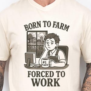 Born to Farm Forced to Work Gamer T-Shirt, Funny Farming Simulator Tee for Gamers, Pink Retro Shirt for Video Game Lovers and Streamers