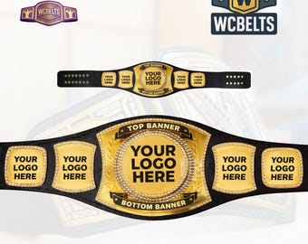 Cinturón giratorio de lucha libre personalizado: título de campeonato personalizado, placas doradas, correa de cuero, logotipo con nombre personalizado.