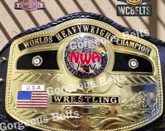 NWA Domed Globe Championship Wrestling Replica Title Belt Adult Size 6MM Real Leather