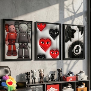 Hyebeast set van 3 kamerdecoratie, poster Hypebast kaws, coole muurkunstset, 3D-muurkunst, HypeBeast-muurkunst, trendy muurkunst, digitale download.