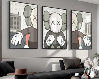 Set di poster graffiti di Kaws, decorazioni per la stanza in stile hypebeast, arte murale di tendenza (download digitale)