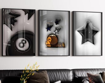 Set Of 3 HypeBeast Room Decor, Hypebast kaws Poster, Cool Wall Art Set, 3D Wall Art, HypeBeast Wall Art, Trendy Wall Art, digital download