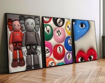 Hyebeast Set Of 3 Room Decor, Hypebast kaws Poster, Cool Wall Art Set, 3D Wall Art, HypeBeast Wall Art, Trendy Wall Art, digital download.