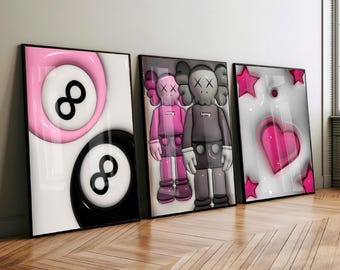 Hyebeast Set Of 3 Room Decor, Hypebast kaws Poster, Cool Wall Art Set, 3D Wall Art, HypeBeast Wall Art, Trendy Wall Art, digital download.