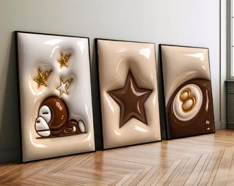 HypeBeast Set of 3 Room Decor, Hypebast kaws Poster, Cool Wall Art Set,, 3D Wall Art, HypeBeast Wall Art, Trendy Wall Art,