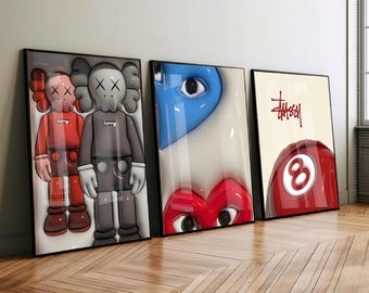 Hyebeast Set Of 3 Room Decor, Hypebast kaws Poster, Cool Wall Art Set, 3D Wall Art, HypeBeast Wall Art, Trendy Wall Art, digital download.
