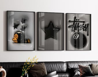 Hyebeast Set Of 3 Room Decor, Hypebast kaws Poster, Cool Wall Art Set, 3D Wall Art, HypeBeast Wall Art, Trendy Wall Art, digital download.