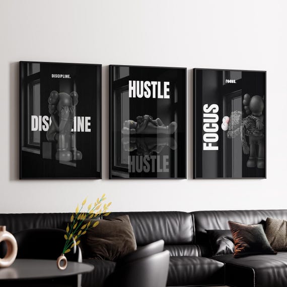Set of 3 Black Motivational Print; Hypebeast Black Man Wall Art (Digital Download).