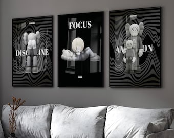 3er Set HypeBeast Raumdekor, Hypebast Kaws Poster, coole Wandkunst Set, 3D Wandkunst, HypeBeast Wandkunst, trendige Wandkunst, digitaler Download
