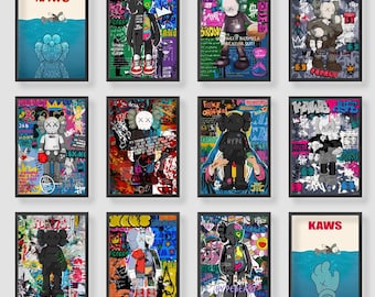 KAWS Poster Set of 3: Hypebeast Wall Art and Minimalist Graffiti Decor - Perfect Digital Download Gift for Art & Sneaker Lovers