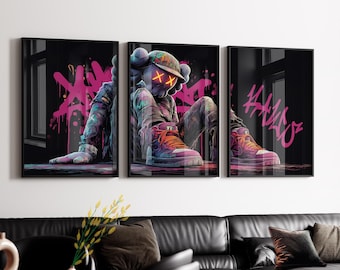 KAWS Graffiti Poster Set of 3: Hypebeast Sneaker Art,Room Decor,Cool Wall Art Set, HypeBeast Wall Art, Trendy Wall Art, (Digital Download)