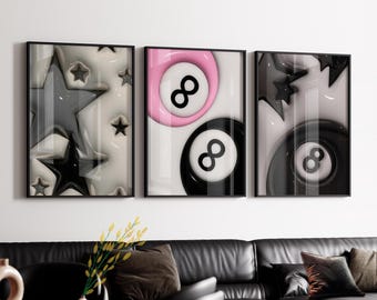 Set Of 3 HypeBeast Room Decor, Hypebast kaws Poster, Cool Wall Art Set, 3D Wall Art, HypeBeast Wall Art, Trendy Wall Art, digital download