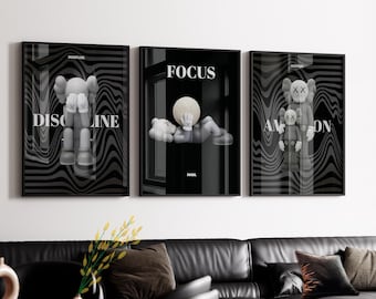 Set Of 3 HypeBeast Room Decor, Hypebast kaws Poster, Cool Wall Art Set, 3D Wall Art, HypeBeast Wall Art, Trendy Wall Art, digital download