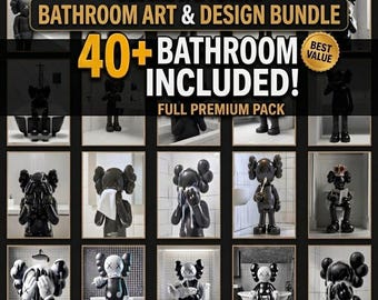 KAWS Bathroom WallArt Set of 40+,Black Shower Poster,Hypebeast Washroom Decor,Modern KAWS Prints,Luxury Bathroom Wall Decor,Digital Download
