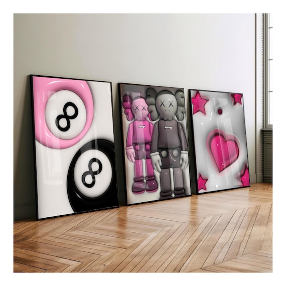 Hyebeast Set Of 3 Room Decor, Hypebast kaws Poster, Cool Wall Art Set, 3D Wall Art, HypeBeast Wall Art, Trendy Wall Art, digital download.