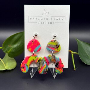 Neon Swirl Abstract Polymer Clay Earrings | Handmade Colorful Statement Earrings | Hypoallergenic & Lightweight | Jewelry with a Cause