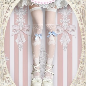Sweet Thin Long Stockings Lolita Bow Teddy Socks