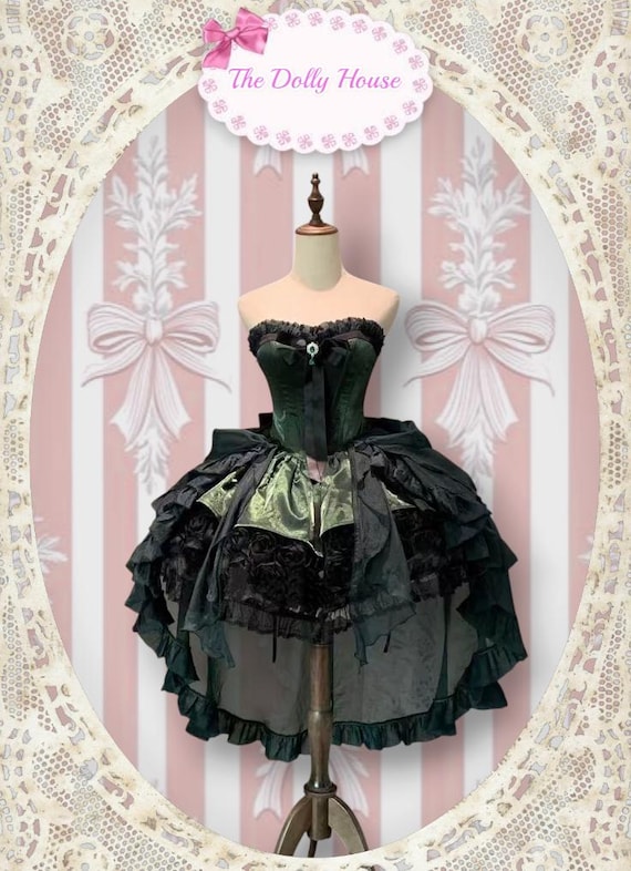 green gothic corset dress Green Satin Silver Sequins Burlesque Dress Corset Gothic Overbust 11XL