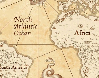Vintage World Map Fabric – Antique-Style Cartography Print for Crafts, Quilting, Home Decor, Curtains, Wall Art, and Accessories