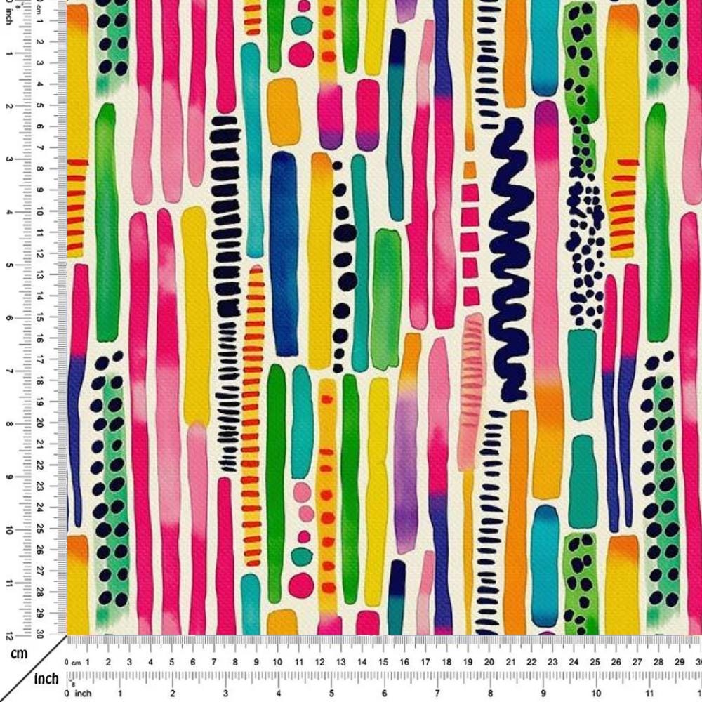 Modern Abstract Stripe Fabric – Colorful Hand-Painted Watercolor Lines & Dots on White for Bold Quilts, Fashion, Crafts Home Accents