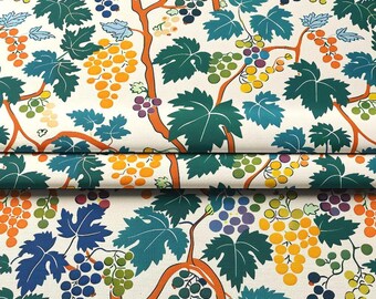 Colorful Grape Vine Fabric – Vineyard Themed Upholstery Textile | Multicolor Grapes Leaves Print for Curtains, Pillows Crafts