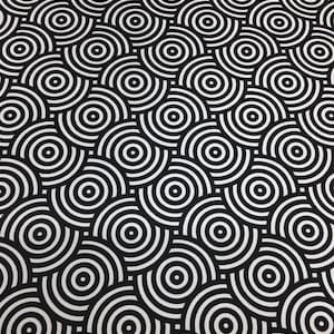Geometric Black and White Circular Pattern Fabric – Modern Concentric Circles Textile Projects Cushion Crafts, DIY Home Styling