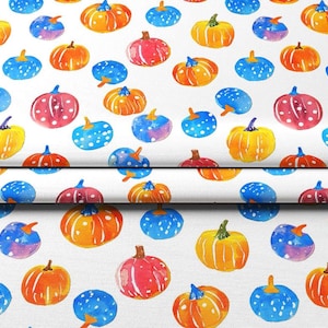 Watercolor Pumpkin Fabric: Autumn Halloween Decor, Soft Polyester by the Yard