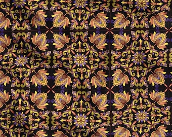 Bohemian Black Gold Purple Floral Paisley Tile Digital Upholstery Fabric Home Decor, Accent Pillows, Curtains, Crafts, DIY Textile Projects