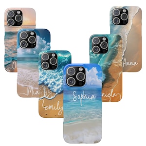 Beach phone cover Personalized Ocean Beach Cover for iPhone 12 case, iphone 15, 16 Pro, Max, Mini  Waves Design, Custom Name ,Gift, summer