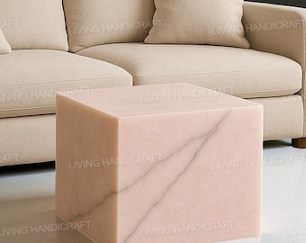 ピンクオニキスキューブテーブル：モダンなアクセント家具、天然石の