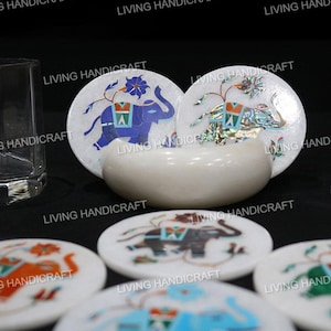 Marble Coaster Set: Floral Inlay, Pietra Dura Art - Taj Mahal Stone