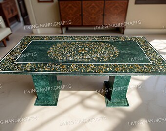 Green Marble Dining Table Top, Semi Precious Stone Marquetry Inlay Arts, Handmade Furniture Modern, Marquetry Garden Decor, Center Table Top