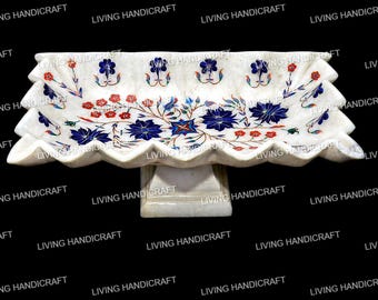 14インチ大理石フルーツボウル、リーフデザインボウル、ピエトラデュラ