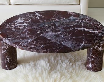 Rosso Levanto marble coffee table, Round coffee table, Sofa table, Cylinder leg coffee table, Luxury Accent coffee table, Stone Dining Table